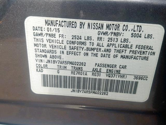 JN1BV7AR5FM402262 - 2015 INFINITI Q50 BASE GRAY photo 10