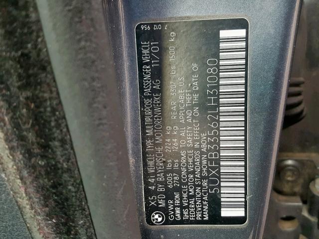 5UXFB33562LH31080 - 2002 BMW X5 4.4I BLACK photo 10