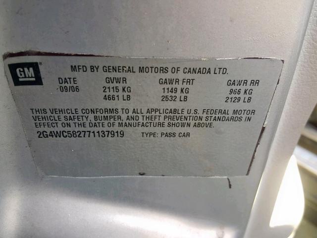 2G4WC582781333201 - 2008 BUICK LACROSSE C SILVER photo 10