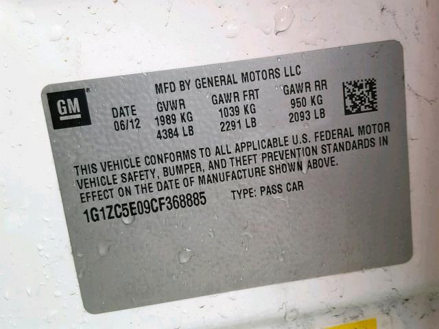 1G1ZC5E09CF368885 - 2012 CHEVROLET MALIBU 1LT WHITE photo 10