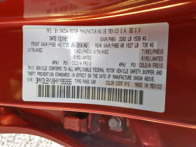 3MYDLBYV8HY166855 - 2017 TOYOTA YARIS IA RED photo 10