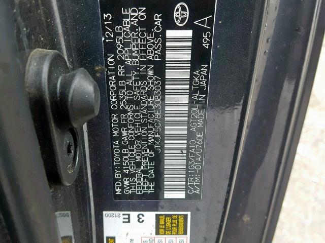 JTKJF5C78E3083037 - 2014 TOYOTA SCION TC ნაცრისფერი ფოტო 10