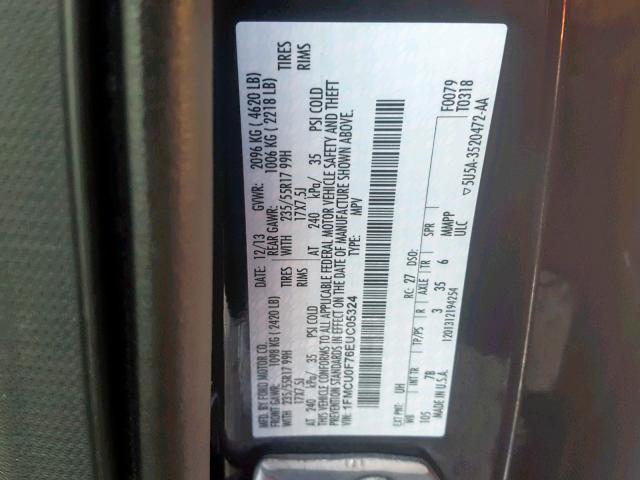 1FMCU0F76EUC05324 - 2014 FORD ESCAPE S BLACK photo 10