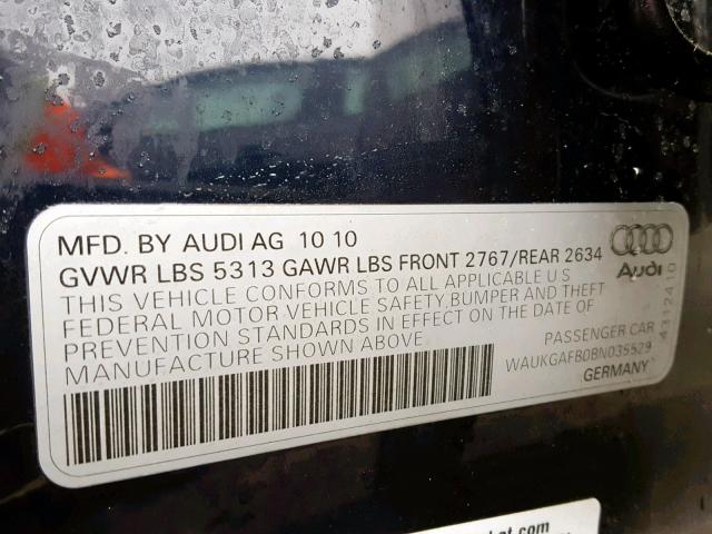 WAUKGAFB0BN035529 - 2011 AUDI A6 PRESTIG BLACK photo 10