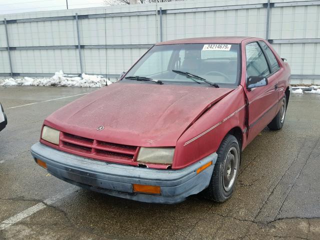 1B3XP24D3NN114931 - 1992 DODGE SHADOW AME BURGUNDY photo 2