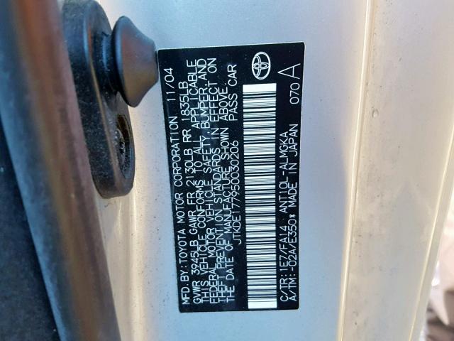 JTKDE177950030206 - 2005 TOYOTA SCION TC 银色 照片 10