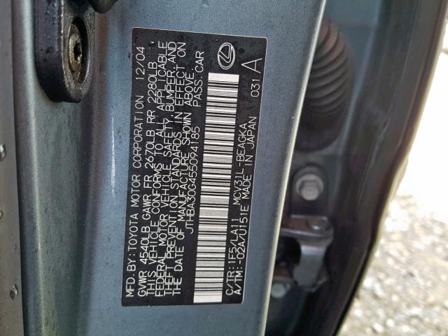 JTHBA30G455094185 - 2005 LEXUS ES 330 BLUE photo 10