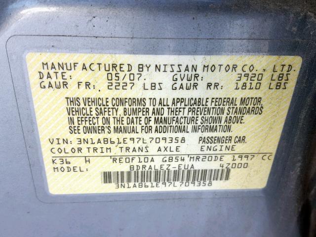 3N1AB61E97L709358 - 2007 NISSAN SENTRA 2.0 BLUE photo 10