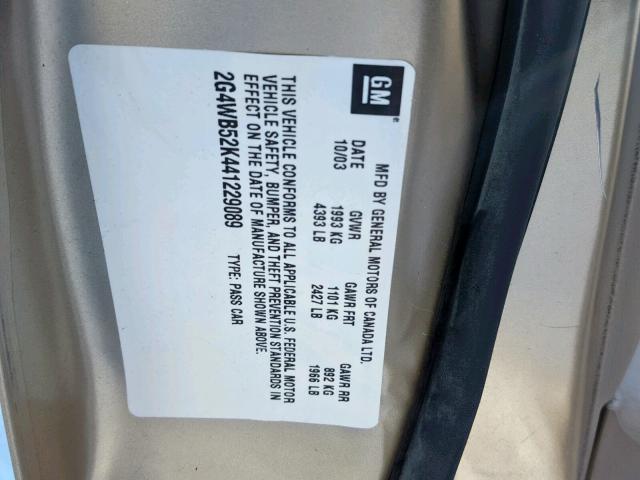 2G4WB52K441229089 - 2004 BUICK REGAL LS BEIGE photo 10