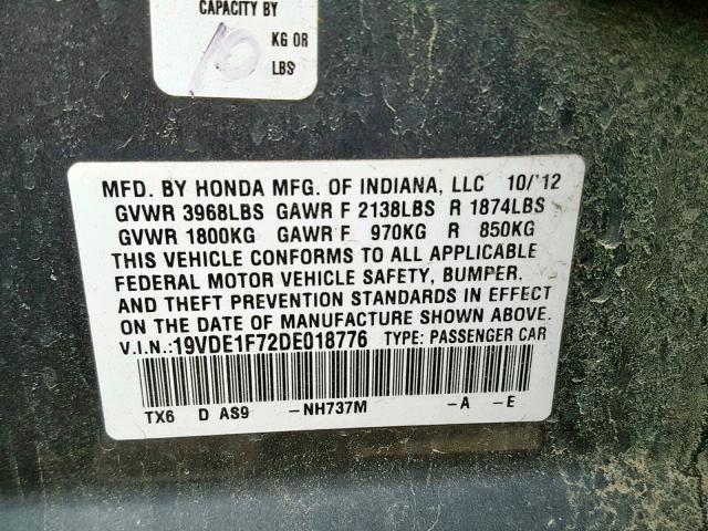 19VDE1F72DE018776 - 2013 ACURA ILX 20 TEC GRAY photo 10