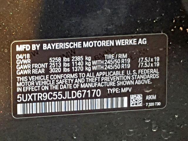 5UXTR9C55JLD67170 - 2018 BMW X3 XDRIVE3 CHARCOAL photo 10