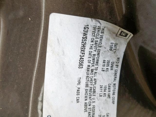 1G3WS52H9XF343563 - 1999 OLDSMOBILE INTRIGUE G BROWN photo 10