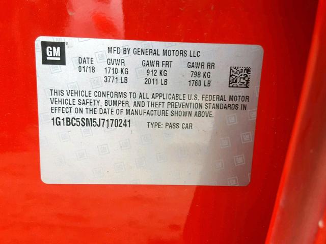 1G1BC5SM5J7170241 - 2018 CHEVROLET CRUZE LS 红色 照片 10