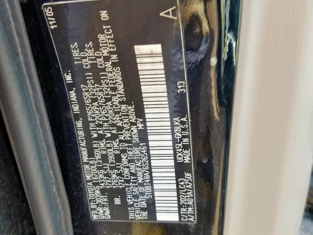 5TDBT48A76S265461 - 2006 TOYOTA SEQUOIA LI BLACK photo 10