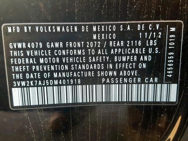 3VW2K7AJ5DM401918 - 2013 VOLKSWAGEN JETTA BASE 黑色 照片 10