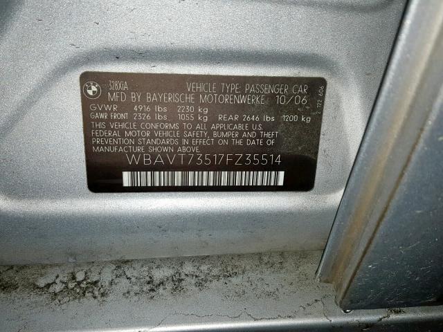 WBAVT73517FZ35514 - 2007 BMW 328 XIT SILVER photo 10