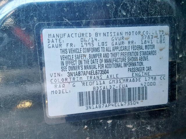 3N1AB7AP4EL673504 - 2014 NISSAN SENTRA S BLUE photo 10