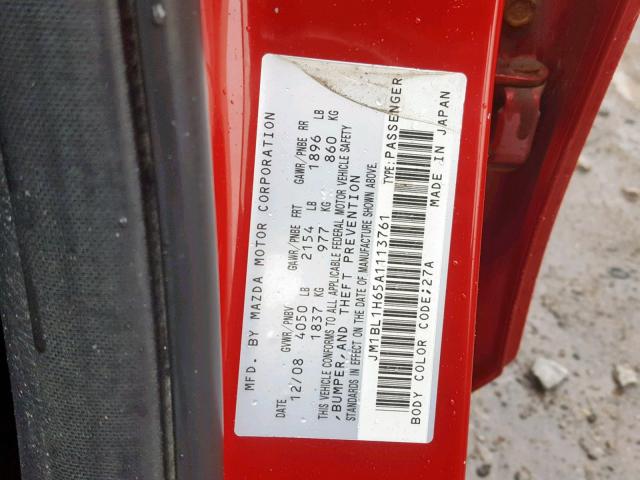 JM1BL1H65A1113761 - 2010 MAZDA 3 S RED photo 10