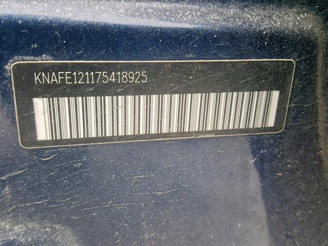 KNAFE121175418925 - 2007 KIA SPECTRA EX BLUE photo 10