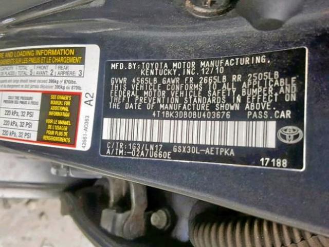 4T1BK3DB0BU403676 - 2011 TOYOTA AVALON BAS GRAY photo 10