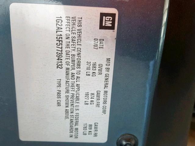 1G2AL15F577394132 - 2007 PONTIAC G5 GRAY photo 10
