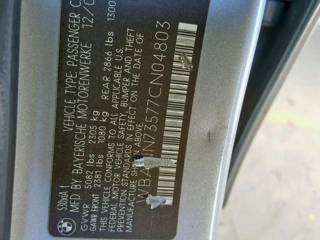 WBANN73577CN04803 - 2007 BMW 530 XIT SILVER photo 10