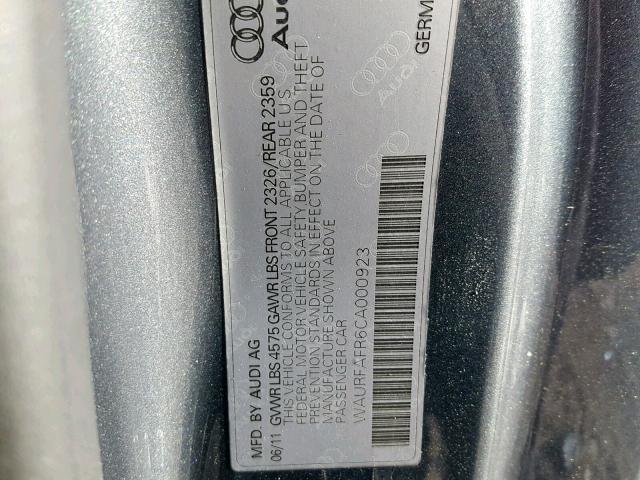 WAURFAFR6CA000923 - 2012 AUDI A5 PREMIUM GRAY photo 10