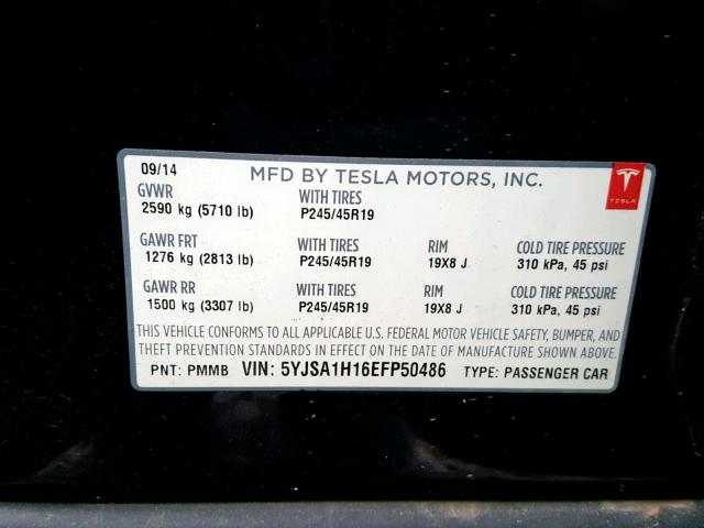 5YJSA1H16EFP50486 - 2014 TESLA MODEL S BLUE photo 10