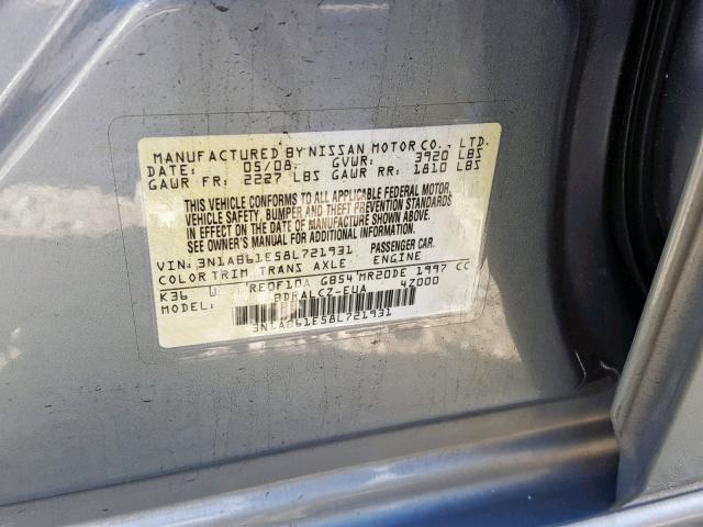 3N1AB61E58L721931 - 2008 NISSAN SENTRA 2.0 GRAY photo 10