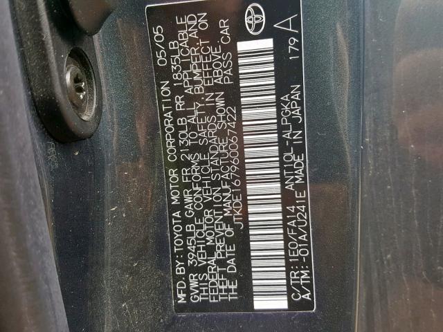 JTKDE167960067422 - 2006 TOYOTA SCION TC ნაცრისფერი ფოტო 10