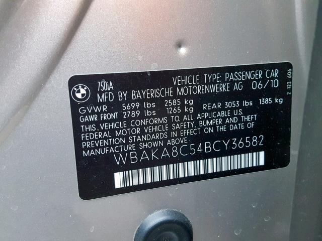 WBAKA8C54BCY36582 - 2011 BMW ALPINA B7 GRAY photo 10