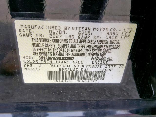 3N1AB61E39L683052 - 2009 NISSAN SENTRA 2.0 BLACK photo 10