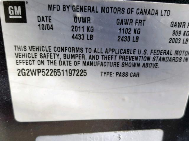 2G2WP522651197225 - 2005 PONTIAC GRAND PRIX GRAY photo 10