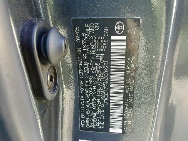 JTKDE177460089231 - 2006 TOYOTA SCION TC 灰色 照片 10