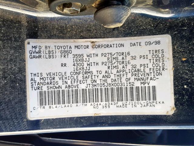 JT3HT05J8X0031152 - 1999 TOYOTA LAND CRUIS BLUE photo 10