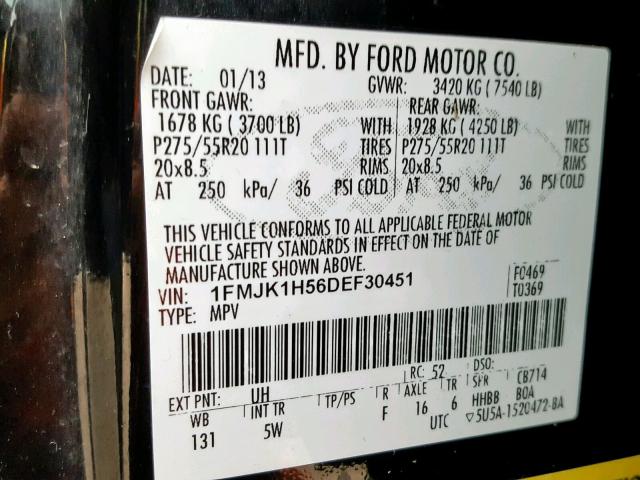 1FMJK1H56DEF30451 - 2013 FORD EXPEDITION BLACK photo 10