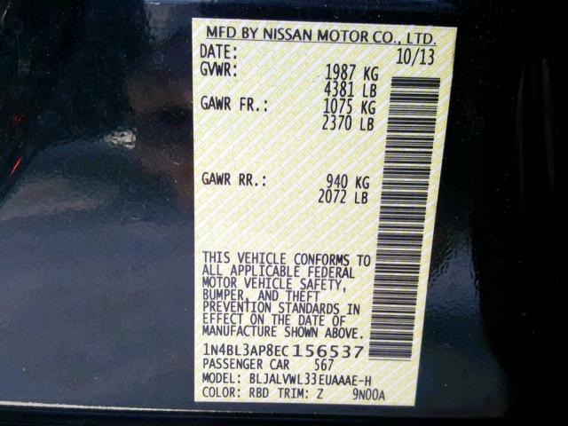 1N4BL3AP8EC156537 - 2014 NISSAN ALTIMA 3.5 GREEN photo 10