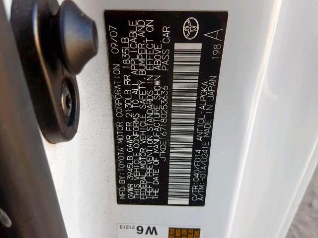 JTKDE167180253636 - 2008 TOYOTA SCION TC თეთრი ფოტო 10