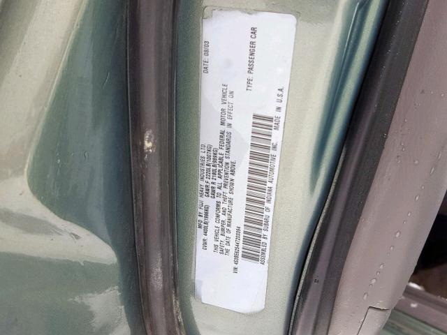 4S3BE625447203394 - 2004 SUBARU LEGACY L S GREEN photo 10