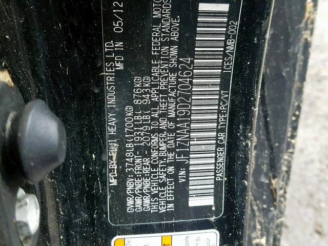 JF1ZNAA19D2704624 - 2013 TOYOTA SCION FR-S BLACK photo 10