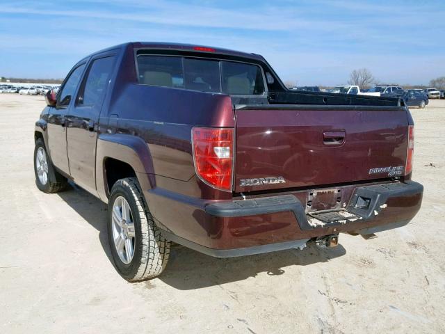 5FPYK1F52AB006642 - 2010 HONDA RIDGELINE MAROON photo 3