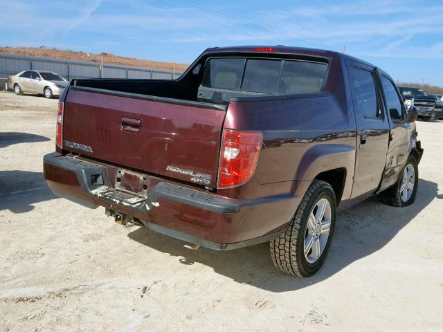 5FPYK1F52AB006642 - 2010 HONDA RIDGELINE MAROON photo 4