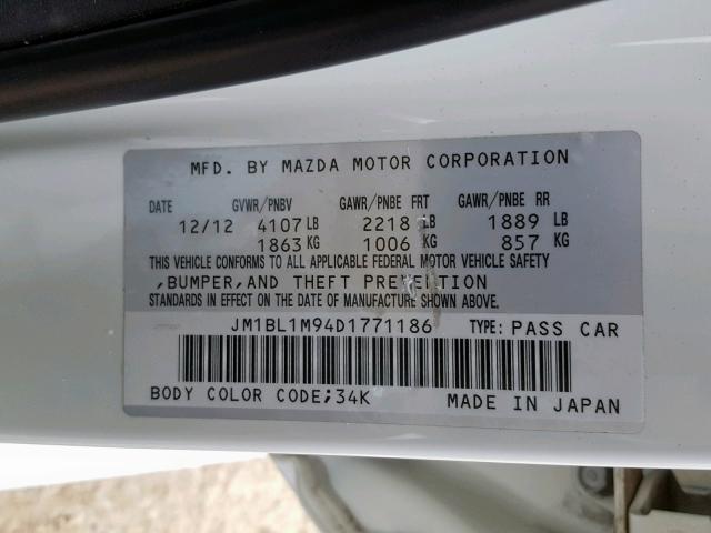 JM1BL1M94D1771186 - 2013 MAZDA 3 S WHITE photo 10