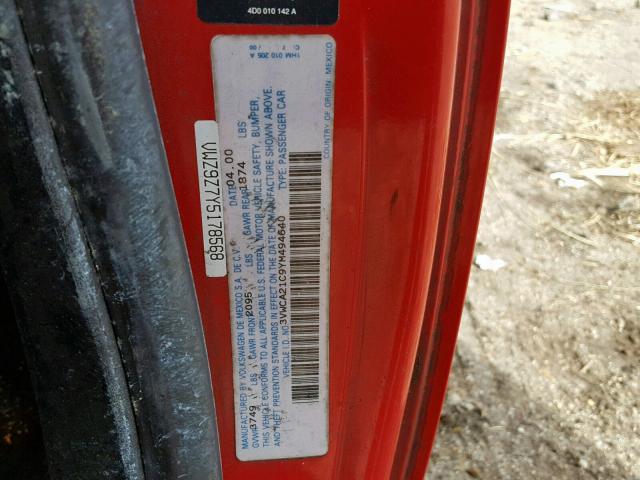 3VWCA21C9YM494640 - 2000 VOLKSWAGEN NEW BEETLE წითელი ფოტო 10