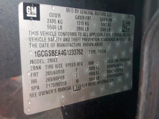 1GCGSBEA4G1233762 - 2016 CHEVROLET COLORADO CHARCOAL photo 10