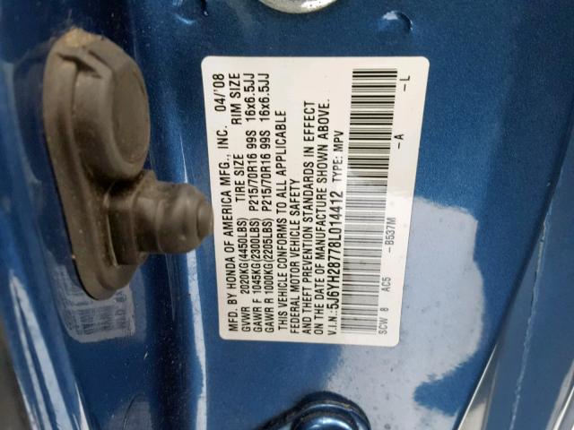 5J6YH28778L014412 - 2008 HONDA ELEMENT EX BLUE photo 10