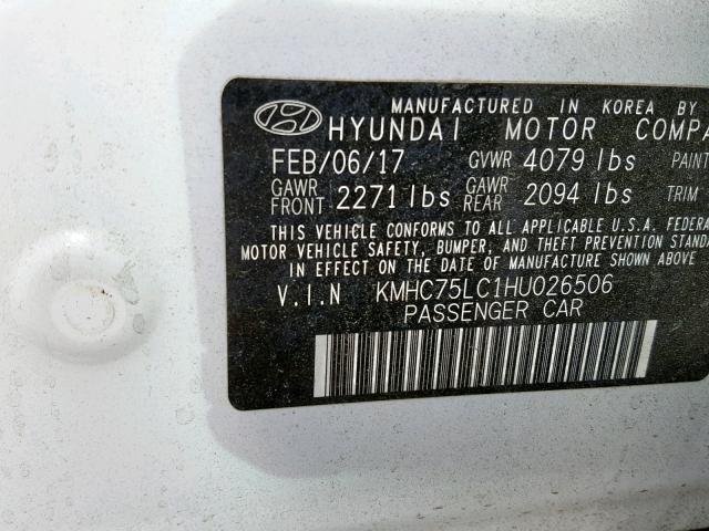 KMHC75LC1HU026506 - 2017 HYUNDAI IONIQ SEL WHITE photo 10