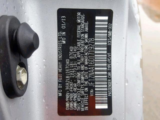 JF1ZNAA16D1719278 - 2013 TOYOTA SCION FR-S SILVER photo 10