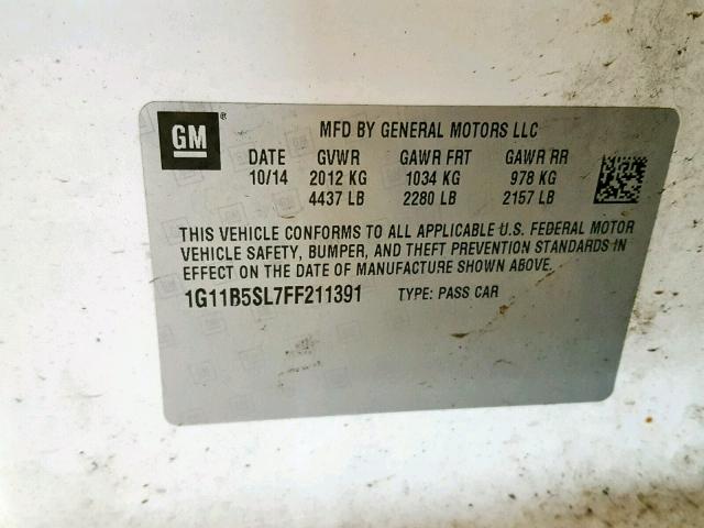 1G11B5SL7FF211391 - 2015 CHEVROLET MALIBU LS WHITE photo 10