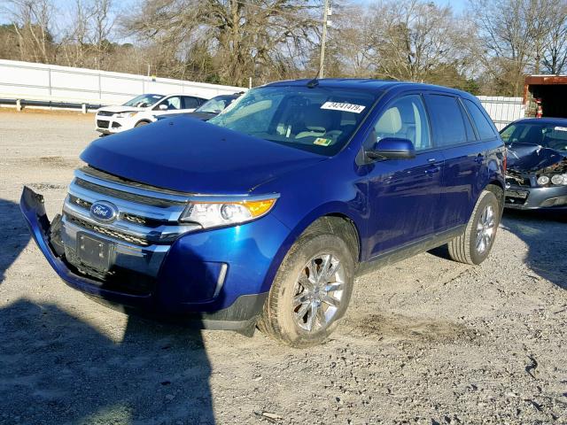 2FMDK3JC9EBA99070 - 2014 FORD EDGE SEL BLUE photo 2